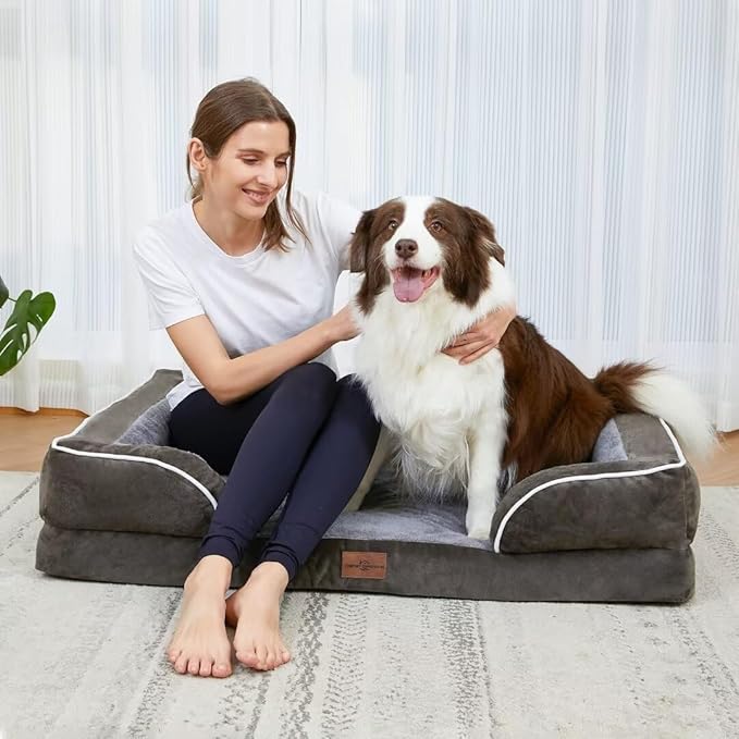 Comfort Expression Orthopedic Dog Bed for Extra Large Dogs 42x30 Inch, Waterproof Egg Crate Foam XL Pet Bed with Removable Bolsters, Dog Couch with Washable Cover & Non-Slip Bottom, Grey Green