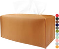 Tissue Box Cover Rectangular Leather – with Bottom Belt [JESMINI, Camel] Modern PU Leather Rectangle Tissue Holder Decorative for Bathroom Vanity Countertop/Night Stands/Office Desk