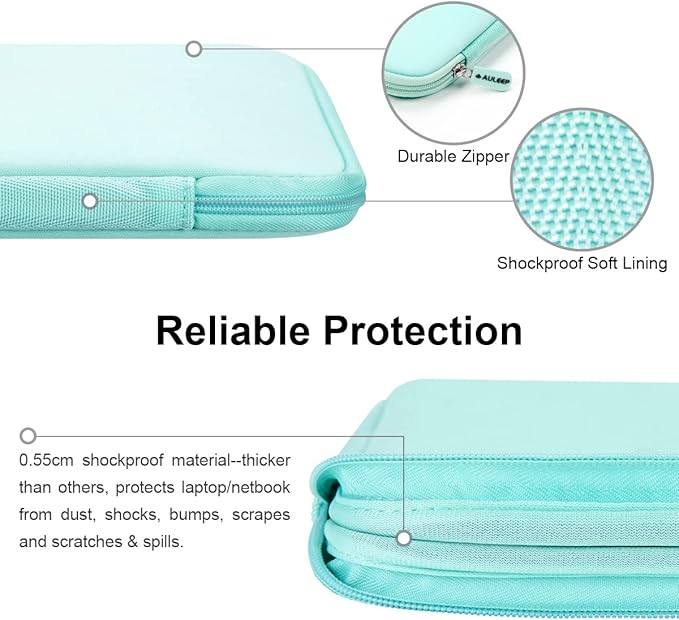 AULEEP 11-12 Inch Laptop Sleeves, Neoprene Notebook Computer Pocket Tablet Carrying Sleeve/Water-Resistant Compatible Laptop Sleeve for Acer/Asus/Dell/Lenovo/HP (Light Green)
