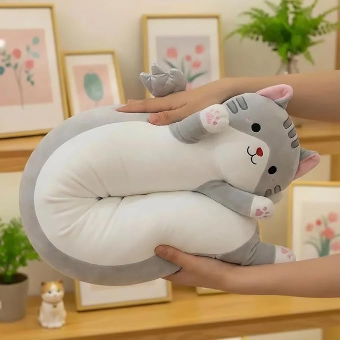 Long Cat Plush Pillow, Cute Cat Stuffed Animal Body Pillow with Wings, Soft Kawaii Kitty Hugging Pillow, Christmas Valentine's Birthday Gift for Kids Girls Boys (Gray, 60cm/23.62in)