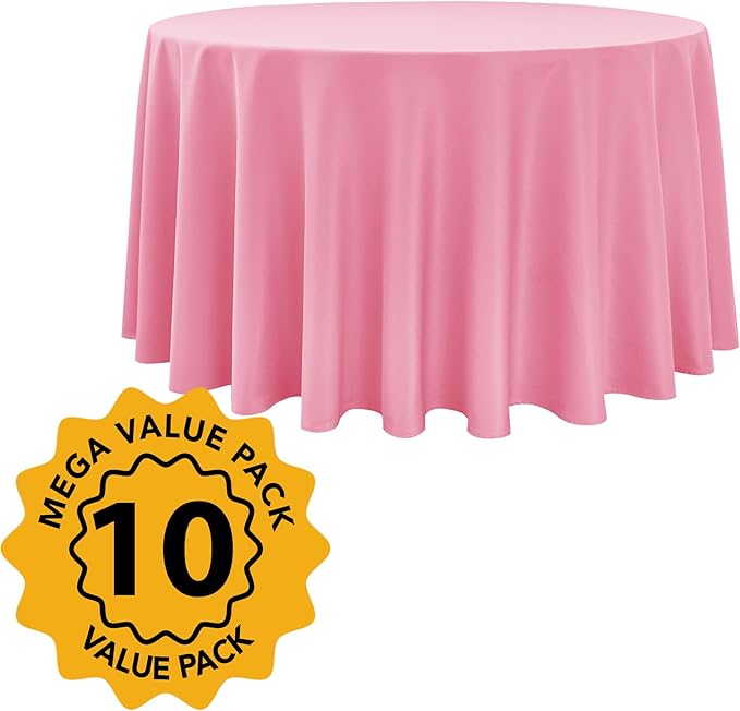 10-Pack Pink Round Tablecloths, 108 Inches, Stain-Resistant Polyester for 4-5 Ft Round Tables - Washable Table Covers for Weddings, Banquets, Birthday Parties, Events