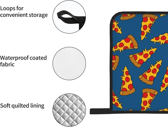 Cute Pizza Oven Mitts and Pot Holders Set of 4, Oven Mittens and Potholders Heat Resistant Gloves for Kitchen Cooking Baking Grilling BBQ