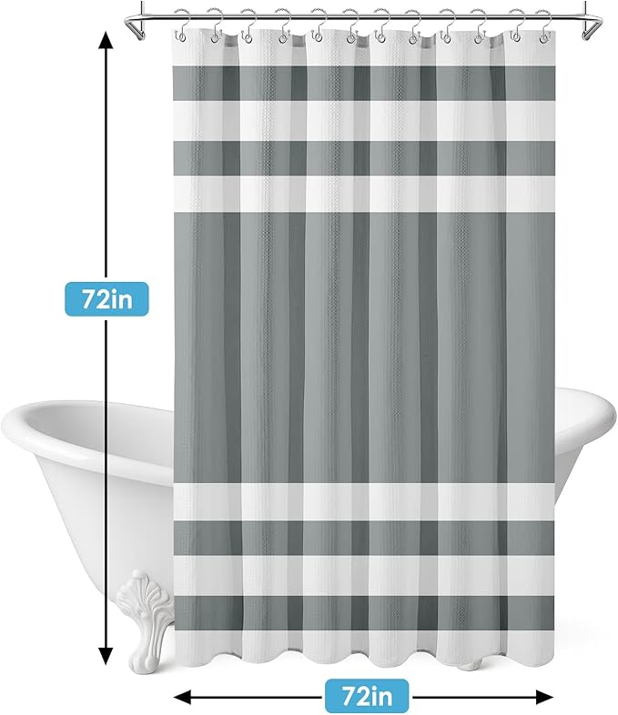 Nesphy Shower Curtain and Liner, Grey Striped 3 in 1 Shower Curtain and PEVA Liner Set with 12 Rust-Resistant Metal Hooks, Waterproof Fabric Shower Curtains for Bathroom, 72 W x 72 H