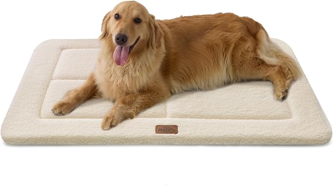 MASSFU Reversible Dog Crate Pad Bed for Large Dogs,Washable & Non-Slip Kennel Pet Mat, High Density Foam and Soft Fleece Cat Bed for Indoor & Outdoor Use, 41" x 28", Cream White