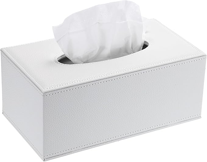 Sumnacon Tissue Box Cover Rectangle Tissue Box Stylish PU Tissue Box Holder with Magnetic Bottom, Decorative Leather Tissue Cover for Living Room Bathroom Table Desk Home Office Car, White