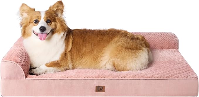 EHEYCIGA Large Dog Bed Memory Foam for Crate, Orthopedic Dog Bed Large Size Dogs with Washable Removable Cover, Waterproof Pet Sofa Couch with Nonskid Bottom, 35x22x6, Pink