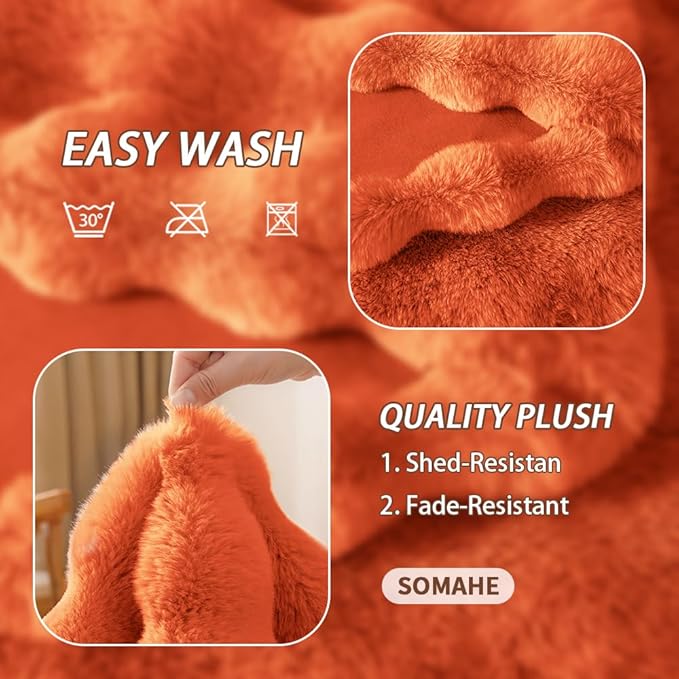 SOMAHE Dog Blanket Self-Warming Throw for Medium & Large Dogs, Dual-Side Sherpa Plush, Thick Crate Bed Cover & Car Seat Mat, Anti-Static Machine Washable No Shrink, 39x30 Inch Orange