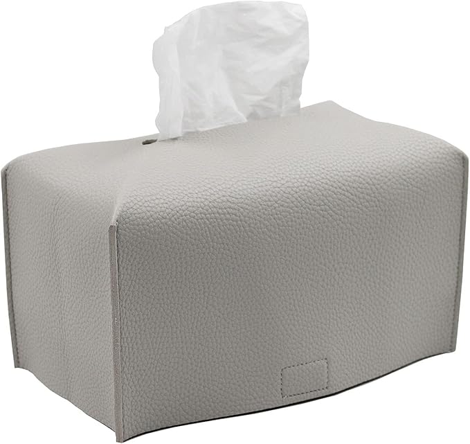 Livelab Tissue Box Cover, Modern Decorative PU Leather Rectangular Tissue Box Case Organizer Holder for Vanity Countertop, Night Stands, Livingroom, Office Desk & Car 9.5X5X5'' | Pastel Grey