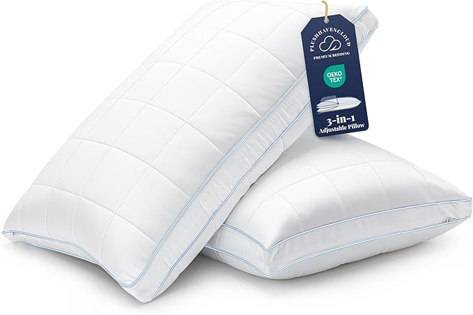 PlushHavenCloud 3-in-1 Adjustable Pillows Bed Pillow King Size Set of 2 - Luxury Hotel Collection Pillows for Sleeping, Customizable Firmness & Height Pillow for Back, Stomach or Side Sleepers