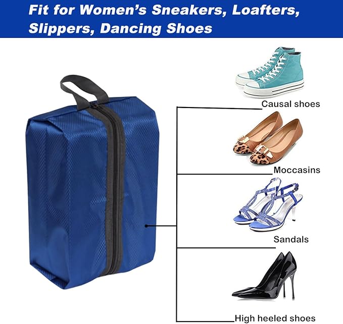Bellcon Washable Shoe Bags for Travel, 4 Pack Blue, Nylon and Oxford Fabric, Zipper Closure