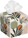 BLYKVGHQ Boho Geometric Art Square Tissue Box Cover Abstract Leaves Tissue Box Holder Facial Cube Paper Dispenser Leather Decorative Organizer Home Office Desk Decor, 5.2"x5.2"x5.2"