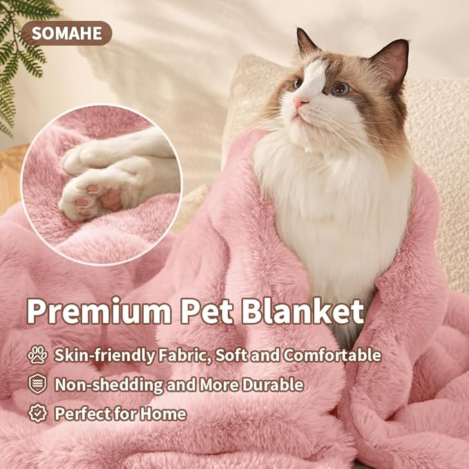 Cat Blanket for Indoor Cats Ultra Soft Plush Faux Fur Kitten Blankets Machine Washable Reversible Pet Throw Protector for Couch Furniture 21"X 18"Peach Pink