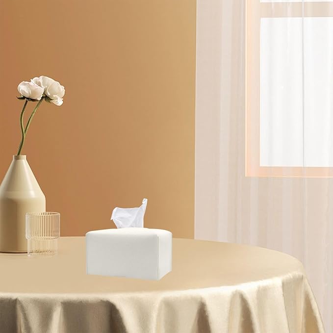 Hapforever 1PC Extra Large Rectangle Tissue Box Cover, PU Leather Rectangular Tissue Box Holder with Bottom Belt Plus Size Tissue Box Organizer for Bathroom/Car/Hotel/Office (9.5’’x5’’x5’’, White)