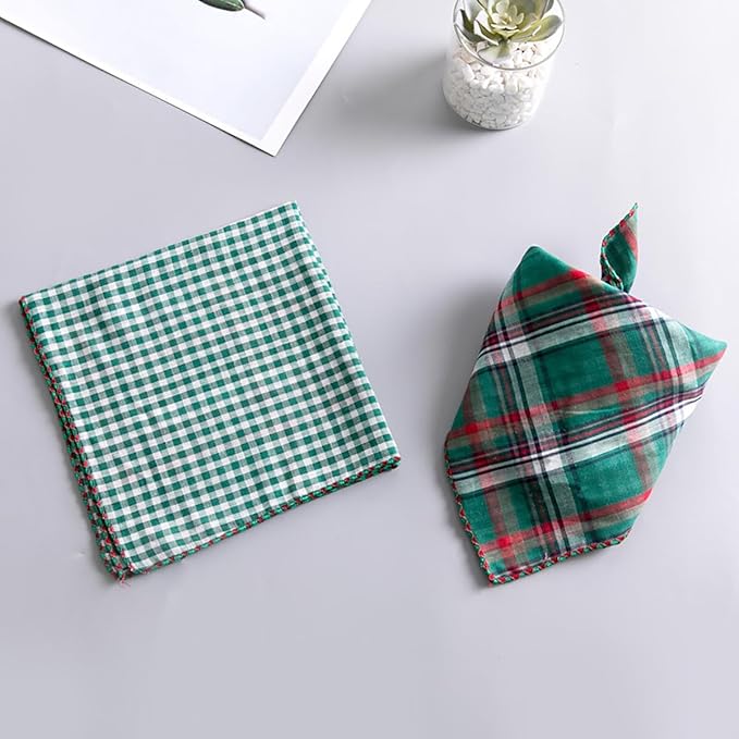 Pemilosci Double Layers Two Tones Dog Cotton Square Bandana Bibs Scarf Kerchief for Small Medium Dogs Boy or Girl - DCB20 G&R