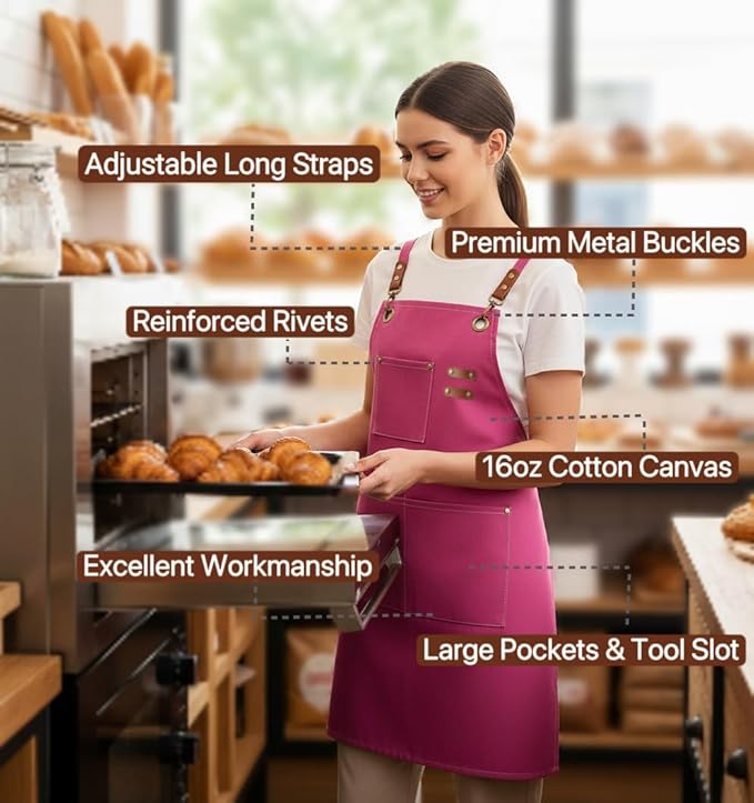 Canvas Work Apron for Men Women with 3 Pockets Heavy Duty Crossback Kitchen Chef Aprons for Cooking Grilling Barista