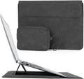 Allinside 13-14 Inch Laptop Sleeve Case for MacBook Pro 14" 2021-2024/MacBook Air 13" 2010-2017/MacBook Pro 13" 2010-2015, Waterproof Matte PU Leather Sleeve Cover with Stand & Accessory Pouch, Black