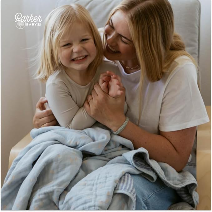 Parker Baby Muslin Blanket | 100% Soft Cotton Toddler Quilt & Baby Muslin Swaddle | Gender Neutral Design 47" x 47" Blanket
