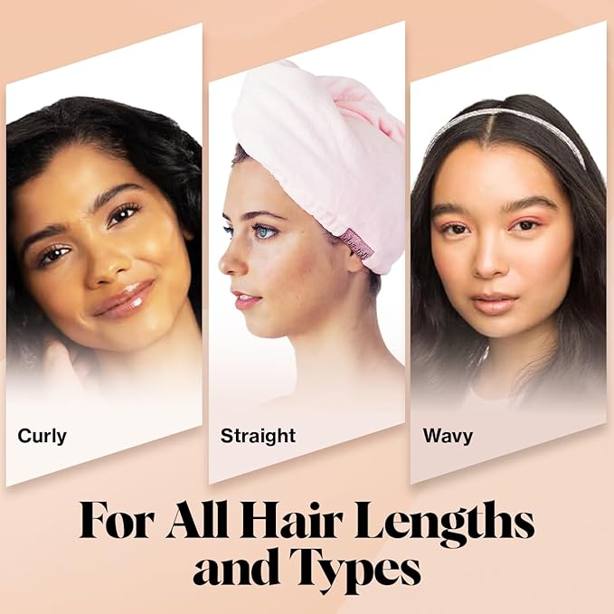 Kitsch Microfiber Hair Towel Wrap for Women - Super Absorbent Hair Drying Towel - Quick Dry, Anti-Frizz - for Long & Short, Wet & Curly Hair - Blush