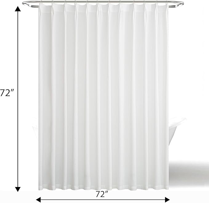 HIG White Linen-Like Pinch Pleated Shower Curtain, 72 Inch Wide, Fabric Bathroom Curtain with Memory Shape, Modern Neutral Solid Color, Machine Washable Privacy Cloth Curtain for All Season Use