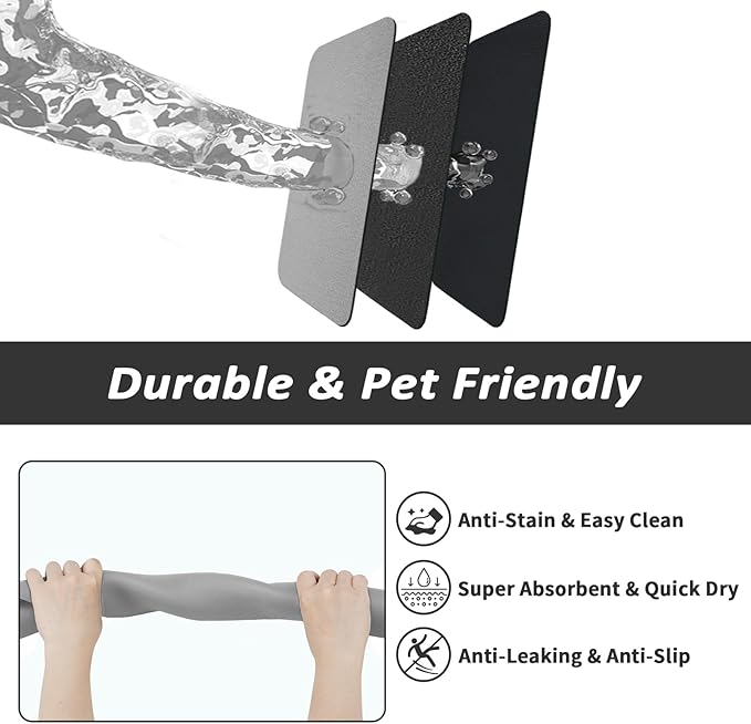 HotLive Dog Food Mat - Absorbent Cat Mat for Food and Water, No Stains Pet Feeding Bowl Mat, Easy to Clean Pet Placemats, Quick Dry Dog Water Dispenser Mat for Messy Drinkers | Grey 24"x 36"