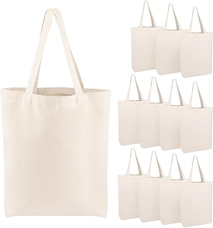 Segarty Small Canvas Tote Bag, 12 Pack 15x16 Blank Canvas Tote for Women, Reusable Bag Aesthetic with Natural Cotton and Shoulder Strap, Bulk for DIY, Grocery Shopping, Beach, Travel，Gift