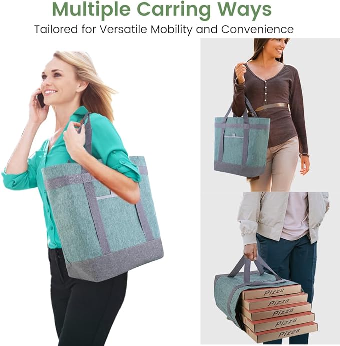 mosago Insulated Cooler Tote Bags, Soft Totes with Top Secure and Sided Pockets for Pizza Delivery Grocery Shopping Travel Beach, Large Leak Proof Food Delivery Bag Frozen/Thermal Foods, Collapsible