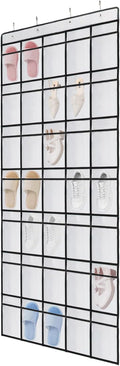 Auvotuis Over the Door Shoe Organizer, 35 Mesh Pockets Hanging Shoe Organizer with 4 Metal Hooks (White)