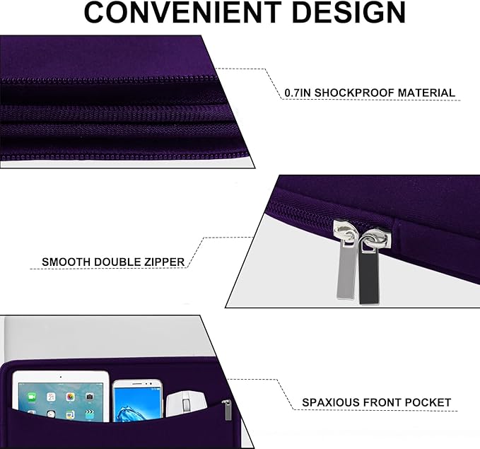 Laptop Case 14 inch, Shockproof Protective Laptop Cover Briefcase Carrying Computer Bag with Accessory Pocket Portable Computer Sleeve for 14" MacBook, HP, Dell, Lenovo, Acer, Dark Purple