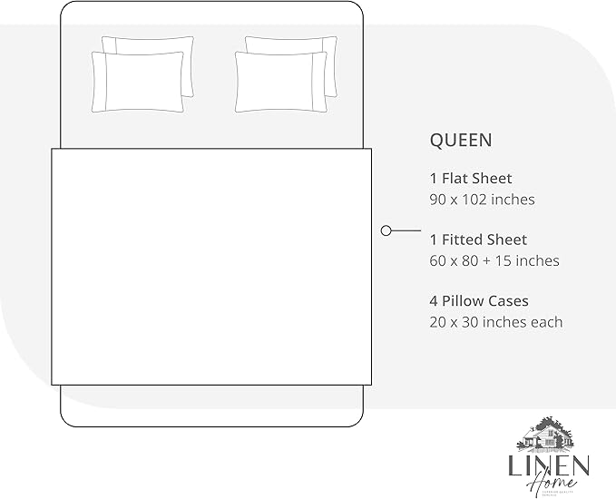 Linen Home 100% Cotton Percale Sheet Set, Queen Size, White, Deep Pocket, 6 Pieces Set - 1 Flat, 1 Deep Pocket Fitted Sheet and 4 Pillowcases, Crisp Cool and Strong Bed Linen