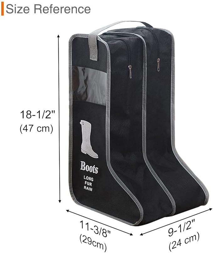 KOVOSCH 2 Pack Portable Boots Storage Bag, Black Shoe Bags for Storage and Travel Dust Proof Travel Shoe Bags for Packing (Large)