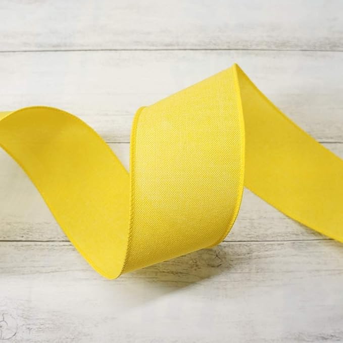 CT CRAFT LLC Burlap Fabric Wired Ribbon 2.5" x 10 Yards Yellow Color for Christmas Home Wedding Decor Gift Wrapping Tree Topper Bow Wreath Bouquet DIY Crafts