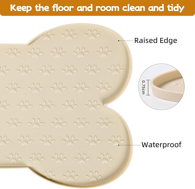 Dog Food Mat Anti-Slip Silicone Bowl Mats for Food and Water, Thicker Pet Placemat Waterproof Cat Feeder Pad with High-Lips Prevent Messy Spills to Floor Suitable for Medium and Small Pet