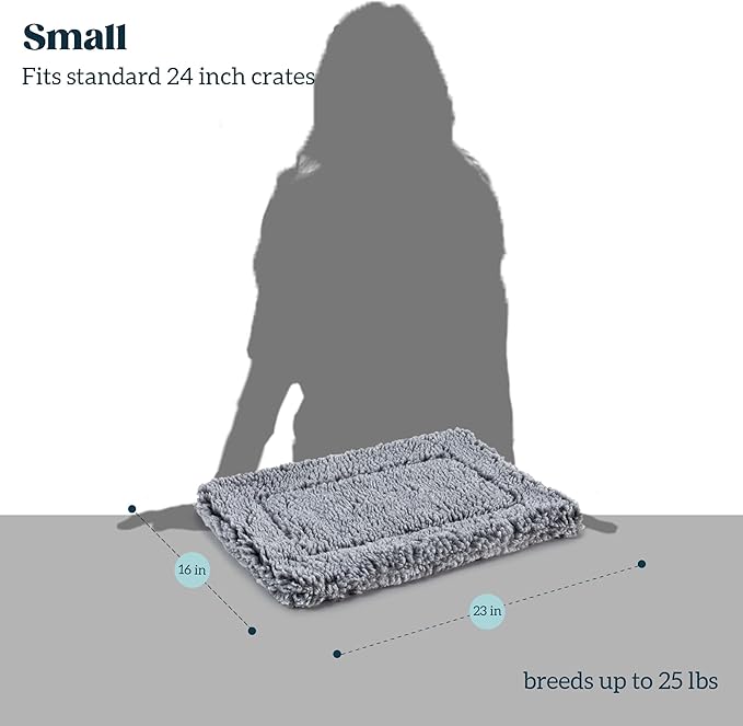 PELZIN Stoutwool Indestructible Dog Bed - Fluffy Chew Proof Dog Crate Pad - Tough Kennel Pad for Aggressive Chewers - Washable, Ideal for Small Breeds & Fits 24-Inch Crate - 23"x16", Charcoal