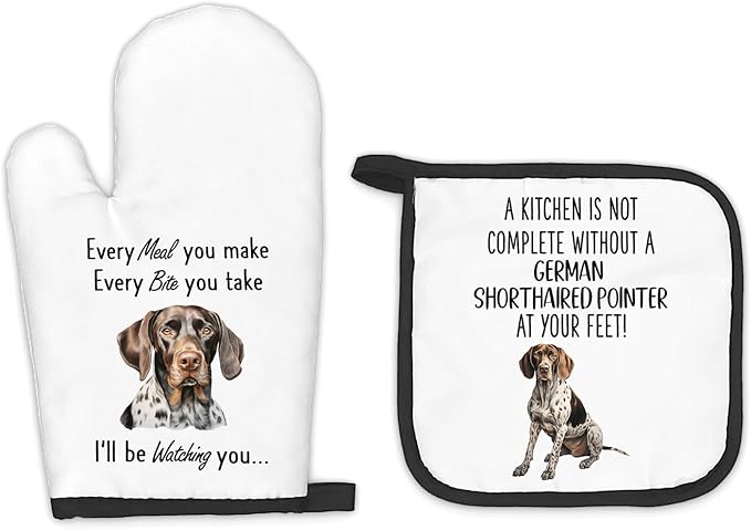 German Shorthaired Pointer Gifts Dog Oven Mitts and Pot Holders Sets, German Shorthaired Pointer Dog Decor Kitchen Accessories Sets, Dogs Heat Resistant Oven Glove Potholders for Kitchen Baking