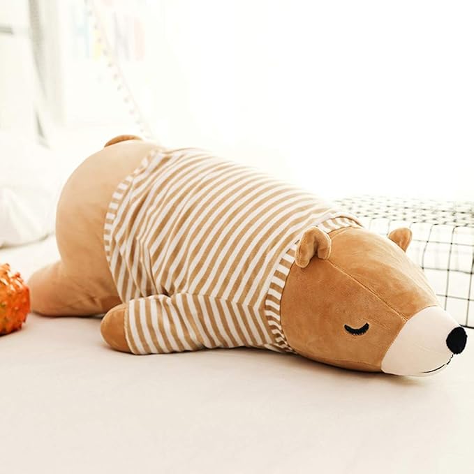 MMTTAO Stuffed Polar Bear Animal Plush Toy 24 Inch Large Brown Sleeping Bear Animal Stuff Soft Plushies Cute Dolls Collection Huggable Pillow Cushion Birthday Gift for Kids Child Boys Girls, 24Inches