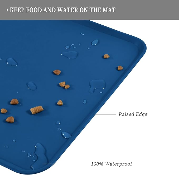 Reopet Waterproof Pet Feeding Mat with High Raised Edges, Heavier and Thicker Placemats for Cat Dog Water Bowl with BPA Free, Dogs Cats Food Mats for Messy Drinkers to Prevent Spill and Protect Floors