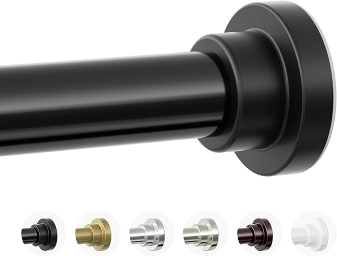 Mcrbeay Shower Curtain Rod, 1" Diameter Heavy Duty Tension Shower Rod, Non Slip Adjustable 28-102 inch No Drilling Shower Curtain Rods Spring Tension For Bathroom, Shower Stall, No Rust, Black