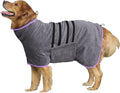 HhiMyOct Dog Drying Coat, Microfiber Dog Drying Bag - Absorbent Pet Bathrobe for Dogs & Cats, Adjustable Collar & Belly Strap, Fast Drying Coat, Large, Grey