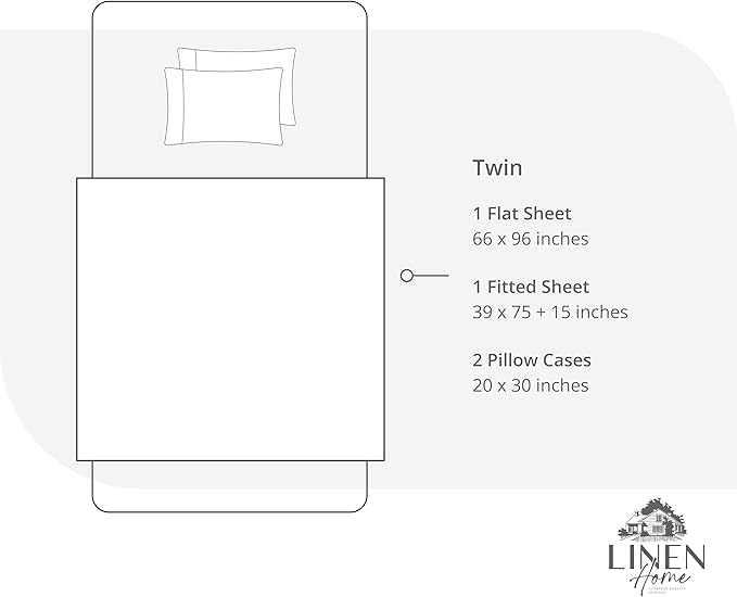Linen Home 100% Cotton Percale Sheet Set, Twin Size, Snow White, Deep Pocket, 4 Pieces Set - 1 Flat, 1 Deep Pocket Fitted Sheet and 2 Pillowcases, Crisp Cool and Strong Bed Linen