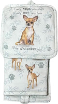 Chihuahua 3-Piece Kitchen Set - Oven Mitt, Pot Holder & Kitchen Towel Set, Heat Resistant up to 420 F, Soft Quilted Cotton for Cooking, Baking, BBQ, Pet Lover Gifts (Chihuahua tan)
