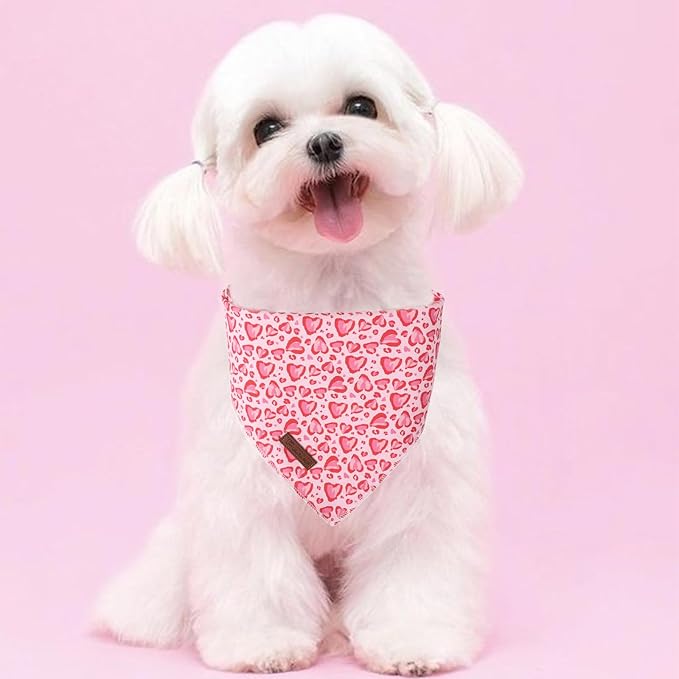UP URARA PUP Valentine Dog Bandana, Pink Heart Triangle Bid Scarf for Small Medium Dog, Cotton Pet Kerchief for Girl Boy Dogs or Cats, Red Dog Bandana, Cute Adorable Puppy Bandana