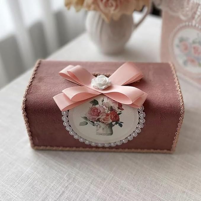 Tissue Cover Holder Fabric Art Cute Tissue Box Cover Dispenser Napkin Organizer for Bathroom Bedroom Office and Car (B-Bean Paste Powder)