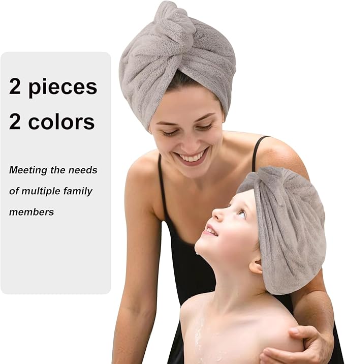 AGKXHDEC 2 Packs Single Layer Microfiber Hair Turbans - Drying Wrap for Women (Gray-2pcs)