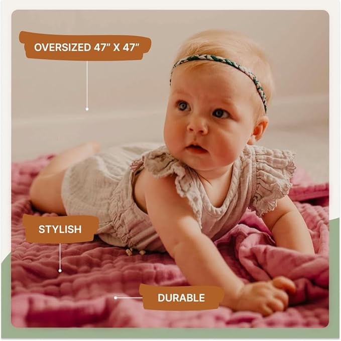 Parker Baby Muslin Blanket | 100% Soft Cotton Toddler Quilt & Baby Muslin Swaddle | Gender Neutral Design 47" x 47" Blanket