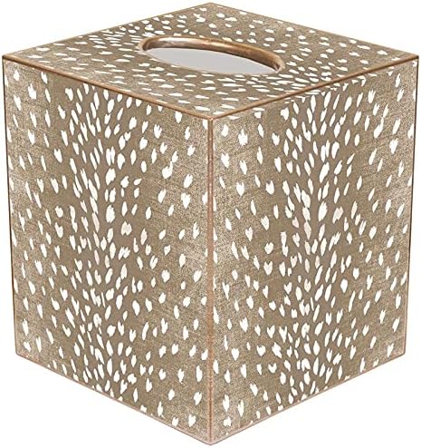 Marye-Kelley Tan Antelope Tissue Box Cover Neutral Decorative Accent Bathroom Décor, Beige