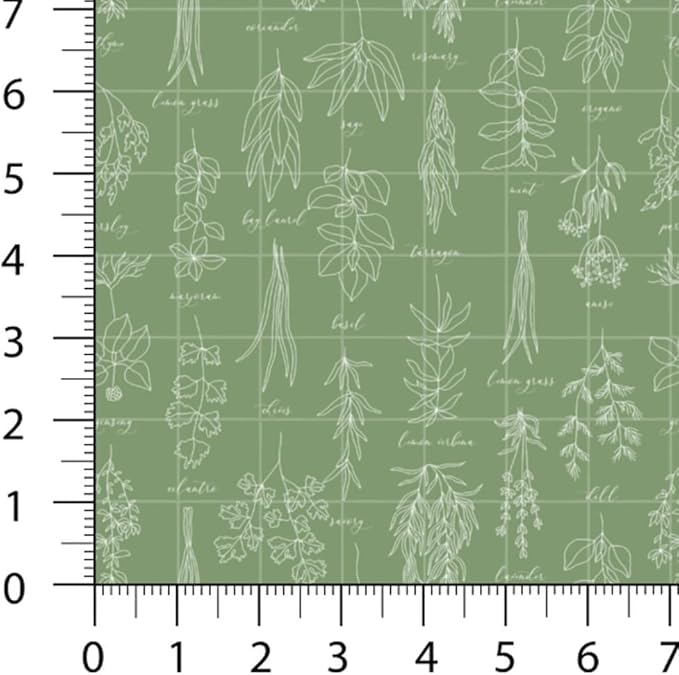 Patchwork Fabric Panel 100x155 cm, 100% Cotton Satin, 6 Coordinated Botanical & Gingham Patterns, Green Nature Quilting & Sewing Fabric (Fresh Herbs, 6pcs 50x50cm)