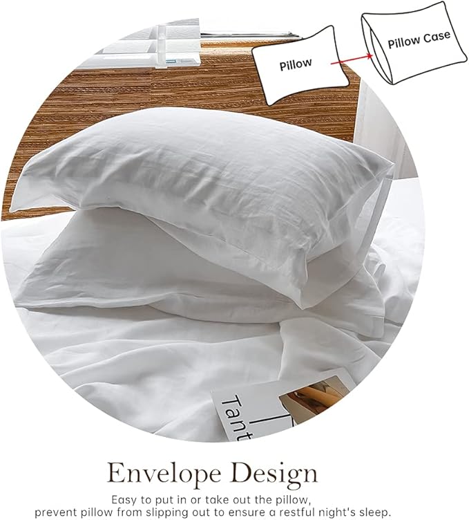 Simple&Opulence Washed Linen Bed Sheet Set Basic Style 4 Pieces (1 Flat Sheet & 1 Fitted Sheet & 2 Pillowcases) 100% Natural French Flax Soft Breathable Farmhouse Bedding (Queen, White)