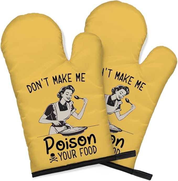 DYJYBMY Don't Let Me Poison Your Food Funny Oven Double Mitts (One Pair), Funny Vintage Ladies Kitchen Gadgets for Women, Housewarming Gift for Chef Friends, Hostess Baking Gift for Mom Sisters