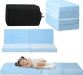MeMoreCool Kids Foldable Floor Mattress – Plush Trifold Nap Mat, Blue Portable Toddler Sleeping Pad for Daycare & Travel, Machine Washable Cover
