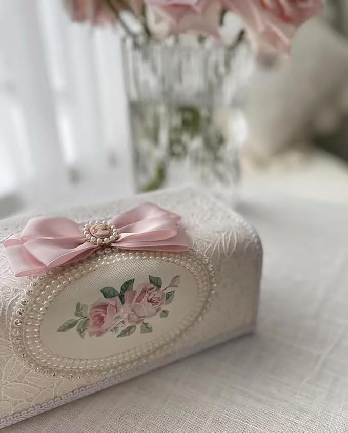 Tissue Cover Holder Fabric Art Cute Tissue Box Cover Dispenser Napkin Organizer for Bathroom Bedroom Office and Car (D-Beige)